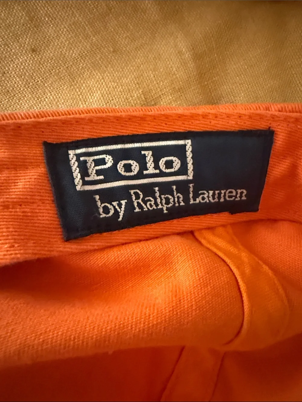 Vintage Polo Ralph Lauren Orange Baseball Hat Brown Polo Logo Leather Fastener